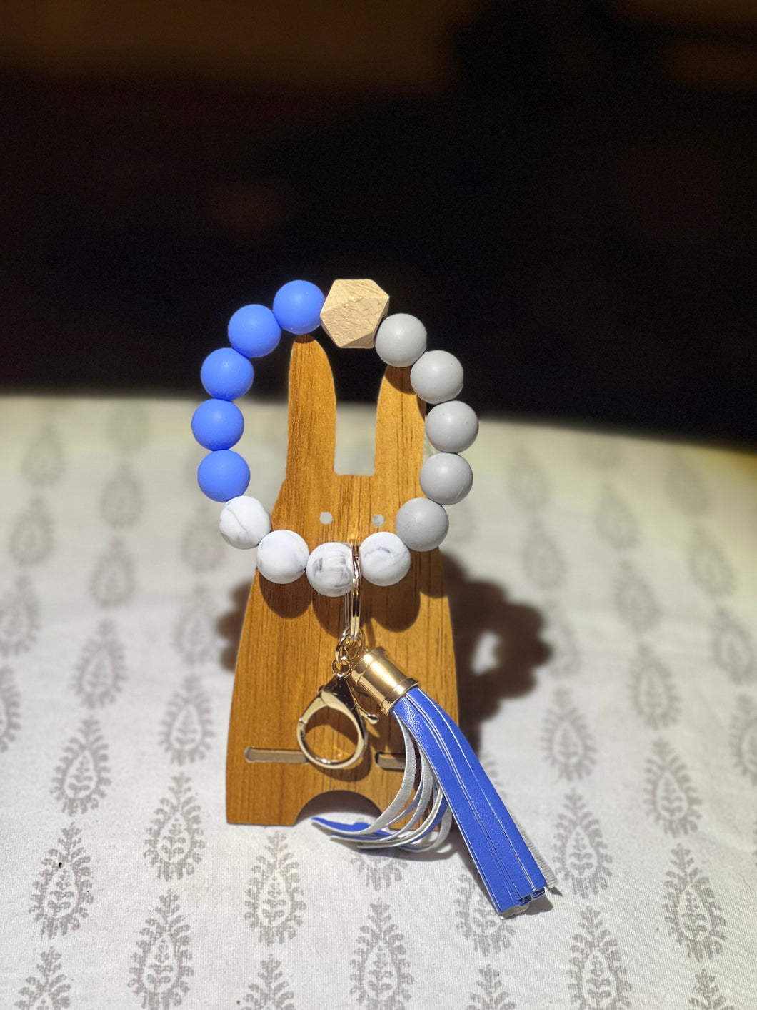 Blue Grey White Marble Keychain