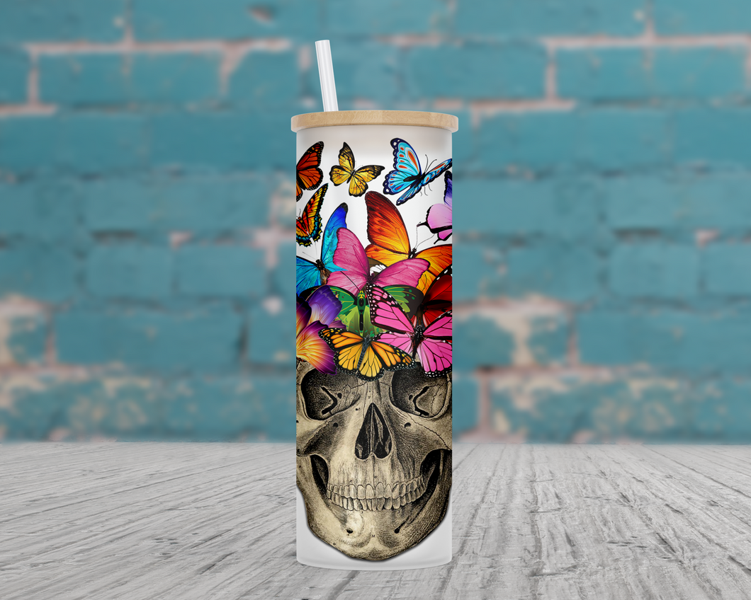 Butterfly Skull 20oz Glass Cup